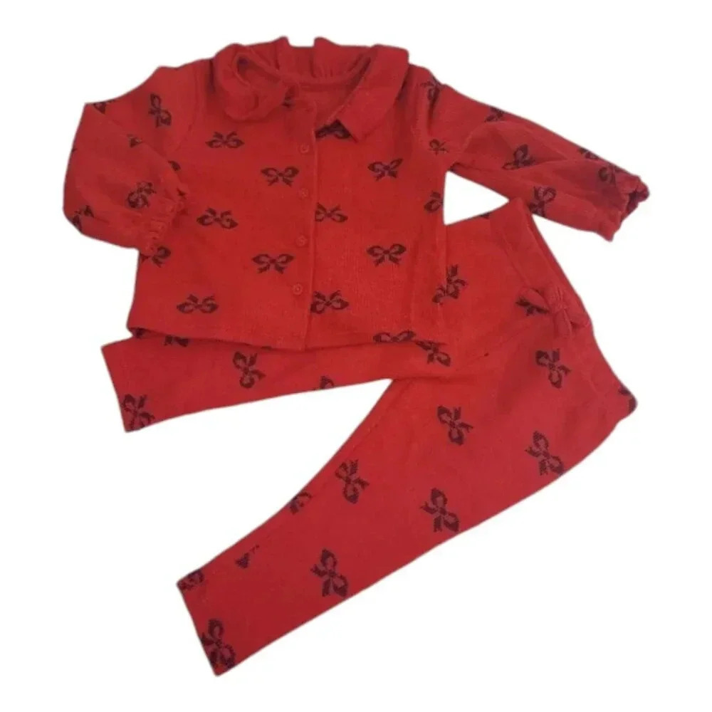 12M Red and Black Bow Cardigan Pant Set Unisex Kids Clothes Matching Holiday…